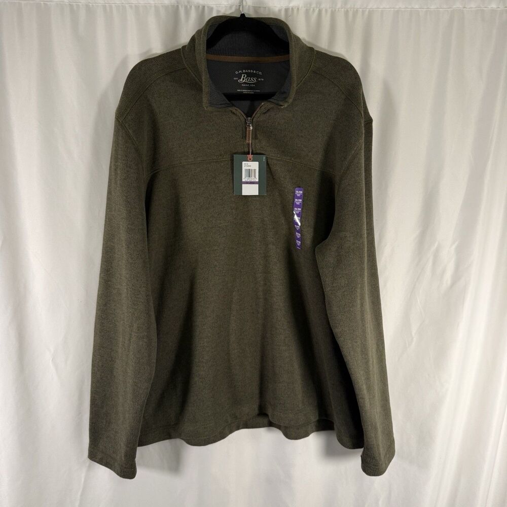 New GH Bass Sweater Men's XXL 2XL Green 1/4 Zip Pullover Knit